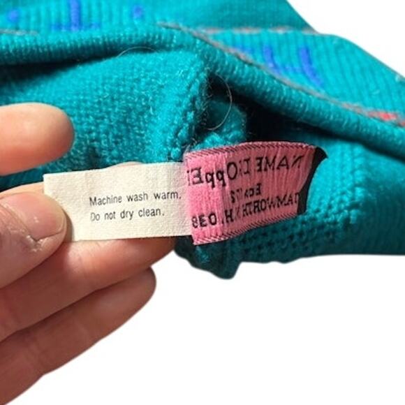 Vintage 80s Attitash Mountain Ski Hat Winter Beanie Turquoise Blue Knit - Picture 8 of 8